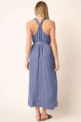 Mittoshop Cross Back Belted V Neck Tank Maxi Dress OutfitFlow